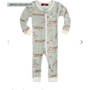 Milkbarn  Zipper Pajama - Blue Ships Bamboo (discontinued print)